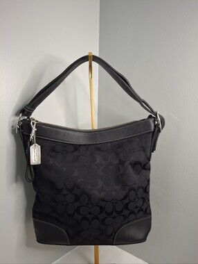 Coach Vintage Signature Jacquard Hobo Bag 6346 Black Made in USA EUC